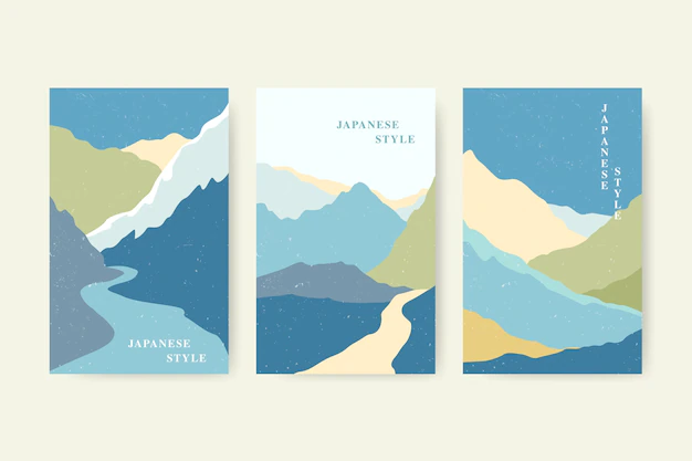 Free Vector | Set of colorful minimalist japanese covers