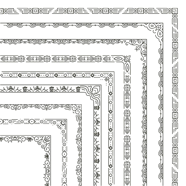 Free Vector | Set of corner borders illustration.   ornamental frame in monochrome style