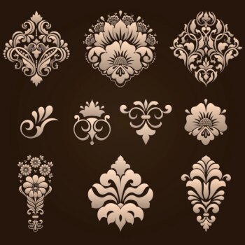 Free Vector | Set of damask ornamental elements