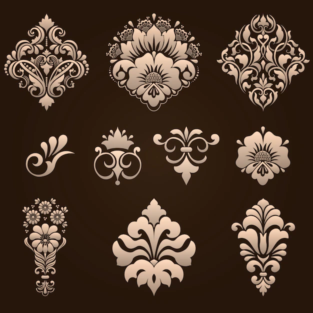 Free Vector | Set of damask ornamental elements