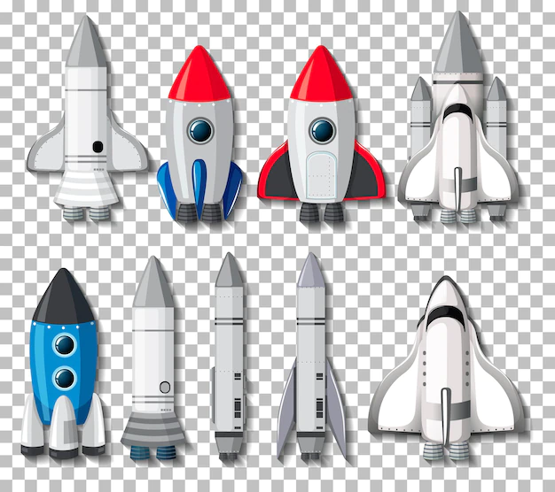 Free Vector | Set of different rocket and spaceship on transparent background