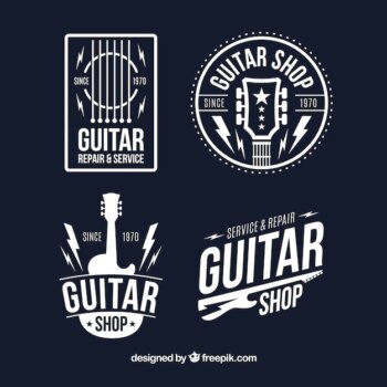 Free Vector | Set of four guitar logos in flat design