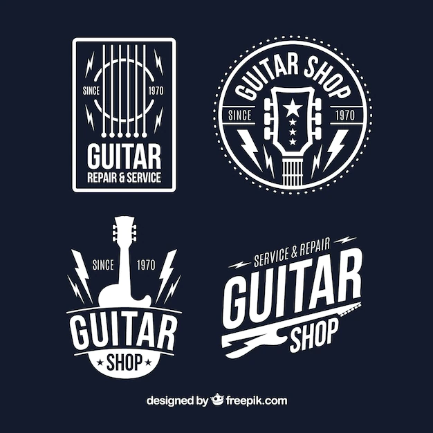 Free Vector | Set of four guitar logos in flat design