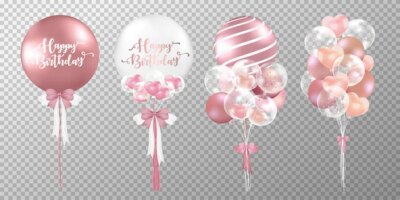Free Vector | Set of happy birthday balloons on transparent background.