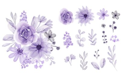 Free Vector | Set of isolated flower leaves flower purple soft watercolor