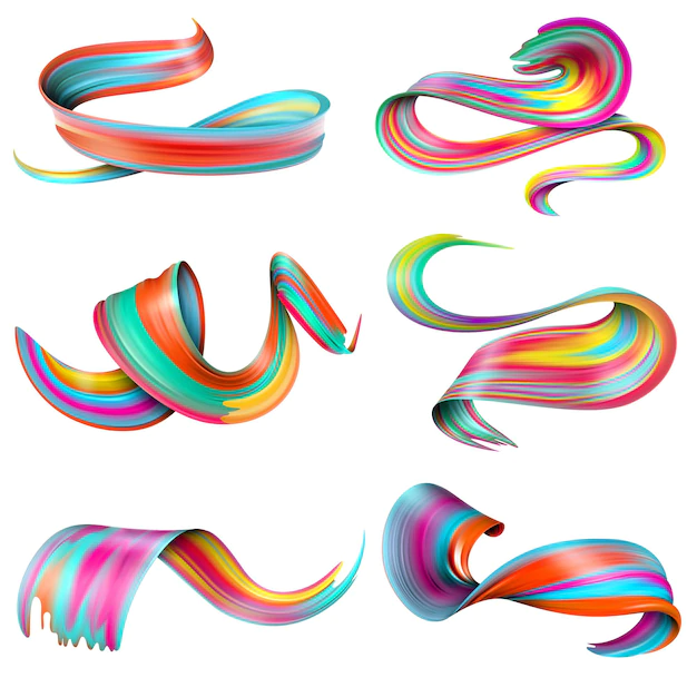 Free Vector | Set of realistic colorful twisted brush strokes of oil or acrylic paints isolated