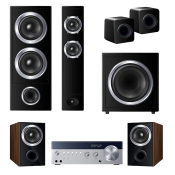 Free Vector | Set of realistic speakers of various size and center audio device isolated illustration