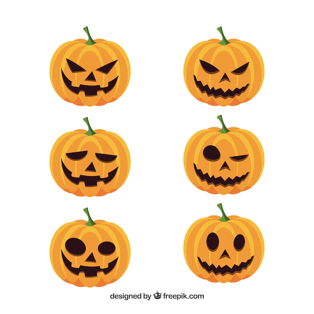 Free Vector | Set of six halloween pumpkins