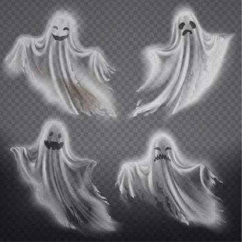 Free Vector | Set of translucent ghosts - happy, sad or angry, smiling phantom silhouettes