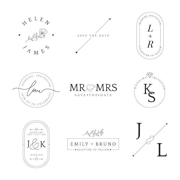 Free Vector | Set of wedding invitation badge design vector