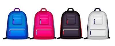 Free Vector | Set with four isolated realistic school backpacks of different color with shadows on blank  illustration