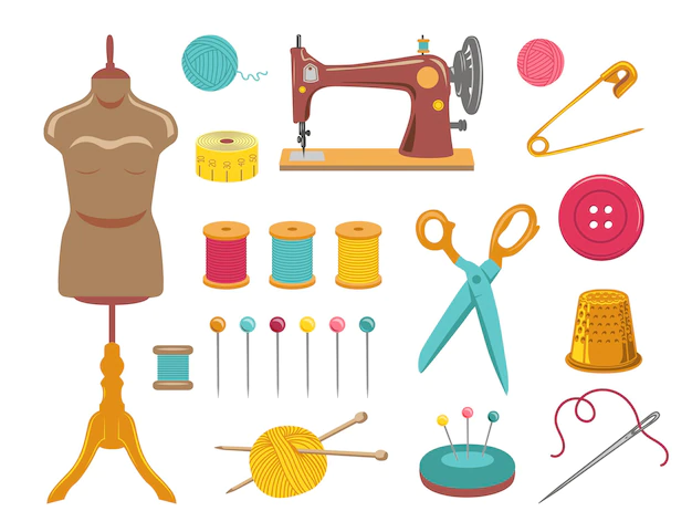 Free Vector | Sewing and knitting, needlework set. illustrations of tailor equipment and supplies