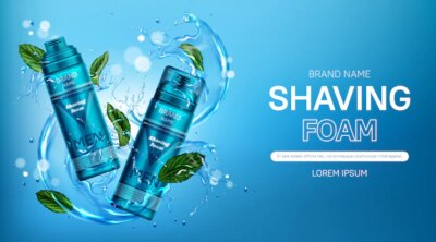 Free Vector | Shaving foam men cosmetic bottles banner with mint