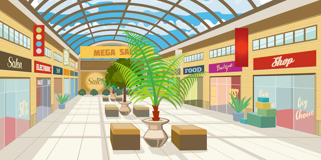 Free Vector | Shopping mall corridor with panoramic roof