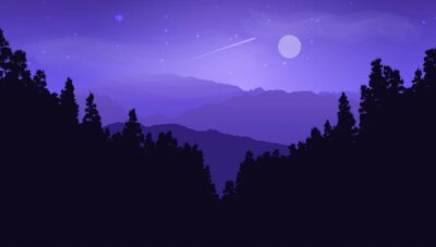 Free Vector | Silhouette of pine tree landscape against a moonlit sky