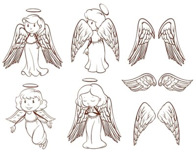 Free Vector | Simple sketches of angels and their wings