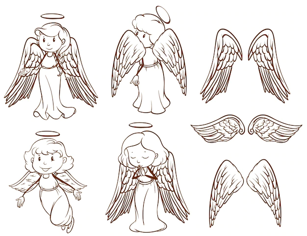 Free Vector | Simple sketches of angels and their wings
