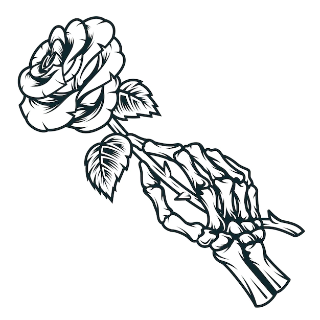 Free Vector | Skeleton hand holding rose flower
