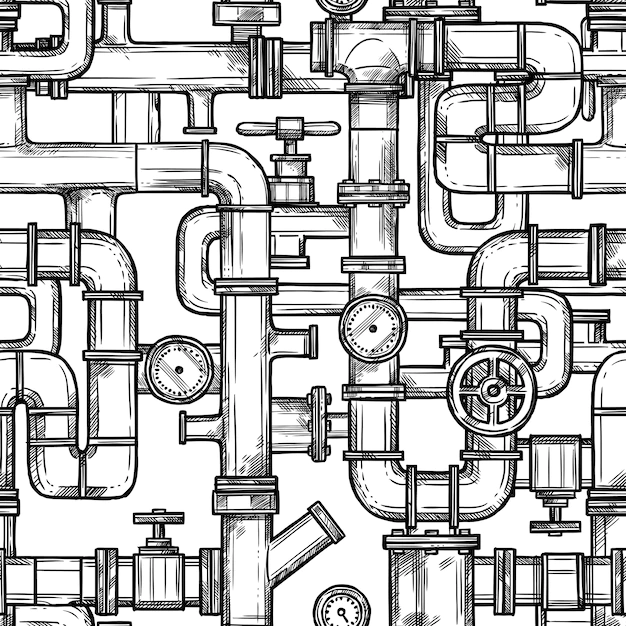 Free Vector | Sketch pipes system seamless pattern