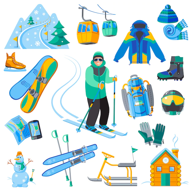 Free Vector | Ski resort icons set with winter sport equipment