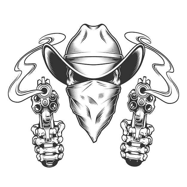 Free Vector | Skull in cowboy hat and scarf