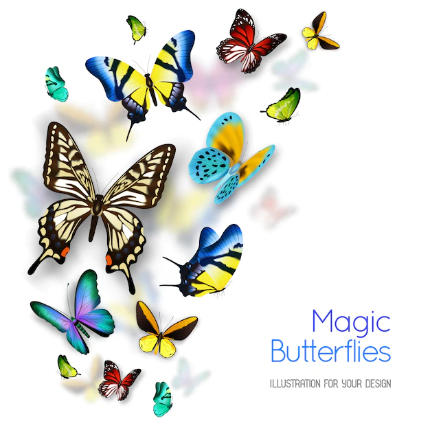 Free Vector | Small and big colorful magic butterflies isolated on white background with shadows