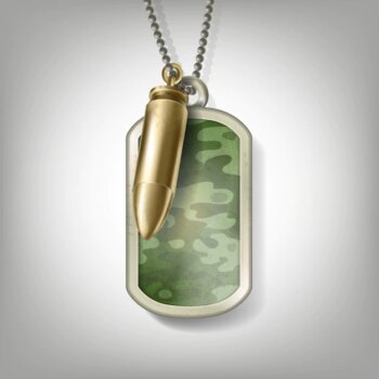 Free Vector | Soldier camouflage metal tag with bullet on chain