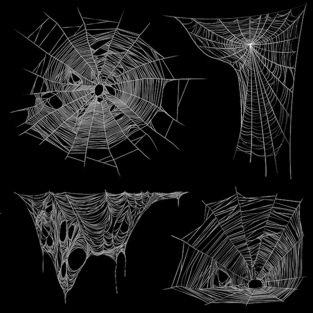 Free Vector | Spider web and tangling irregular cobwebs realistic white images collection on black