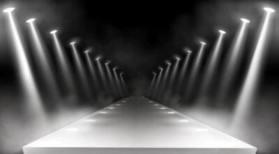 Free Vector | Spotlights background, glowing stage lights, white beams for red carpet award or gala concert. empty illuminated way for presentation, runway with lamp rays with smoke for show, realistic 3d vector