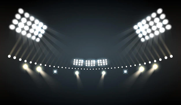 Free Vector | Stadium lights realistic  with sports and technology symbols
