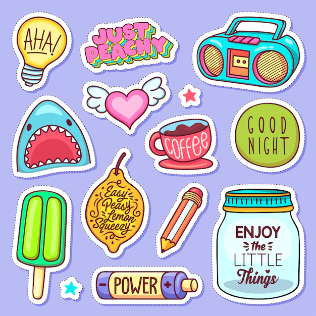 Free Vector | Sticker icons hand drawn doodle