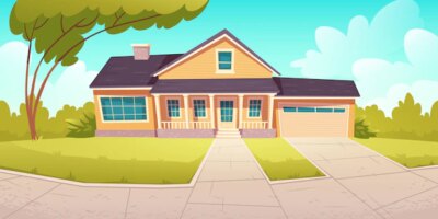 Free Vector | Suburban cottage, residential house with garage
