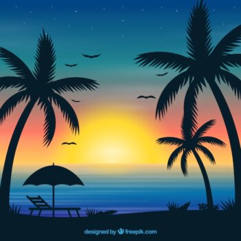 Free Vector | Summer background with sunset and palm trees