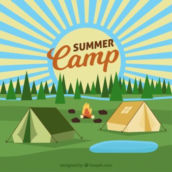 Free Vector | Summer camp background with tents and campfire