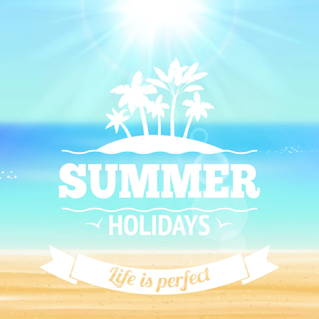 Free Vector | Summer holidays life is perfect lettering with palms sandy beach and sea vector illustration