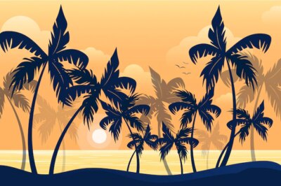 Free Vector | Summer landscape background for zoom with palm tree silhouettes