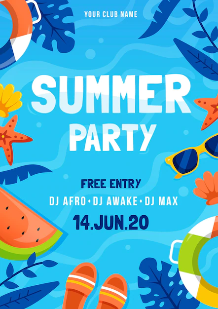 Free Vector | Summer party poster flat template design