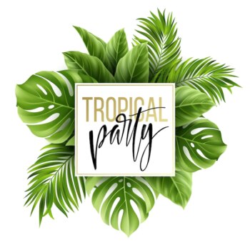 Free Vector | Summer tropical leaf background with exotic palm leaves. party flyer template. handwriting lettering.
