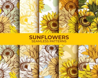 Free Vector | Sunflowers seamless patterns set