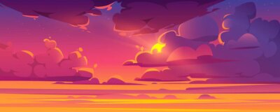 Free Vector | Sunset sky with sun peek out of fluffy clouds