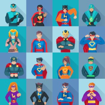 Free Vector | Superhero square shadow icons set with power symbols