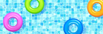 Free Vector | Swimming pool with colorful inflatable rings.