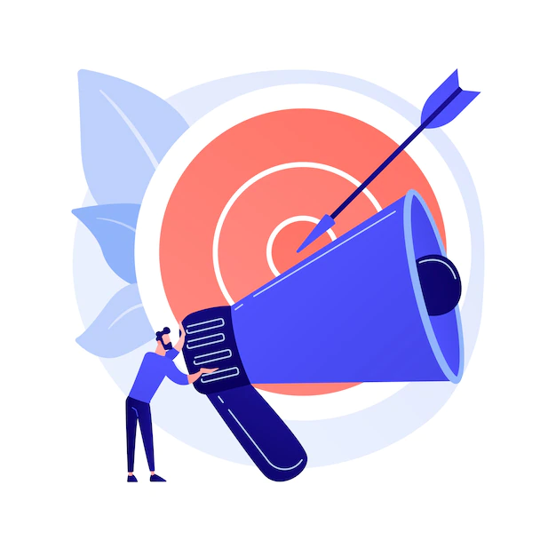 Free Vector | Targeted advertisement campaign. promotional announcement, customers attraction, promo.marketer shouting in loudspeaker flat male character concept illustration