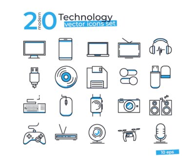 Free Vector | Technology object icons set for design online store.