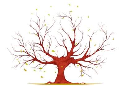 Free Vector | Tree with branches and roots, falling leaves, on white background, illustration