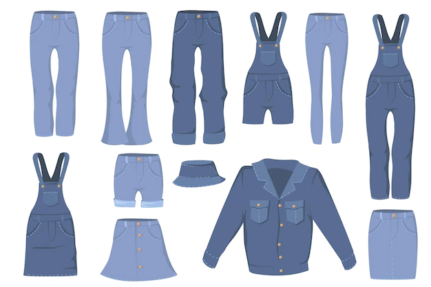 Free Vector | Trendy denim clothes flat set