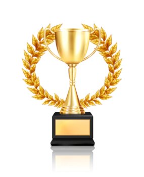 Free Vector | Trophy award laurel wreath composition with realistic image of golden cup decorated with garland with reflection