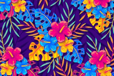 Free Vector | Tropical flowers and leaves background for zoom