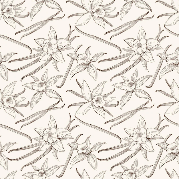 Free Vector | Vanilla stick and flower  hand drawn seamless pattern. flavor vanilla blossom