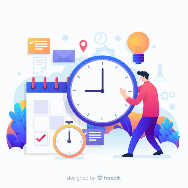 Free Vector | Variety of time objects and a man landing page